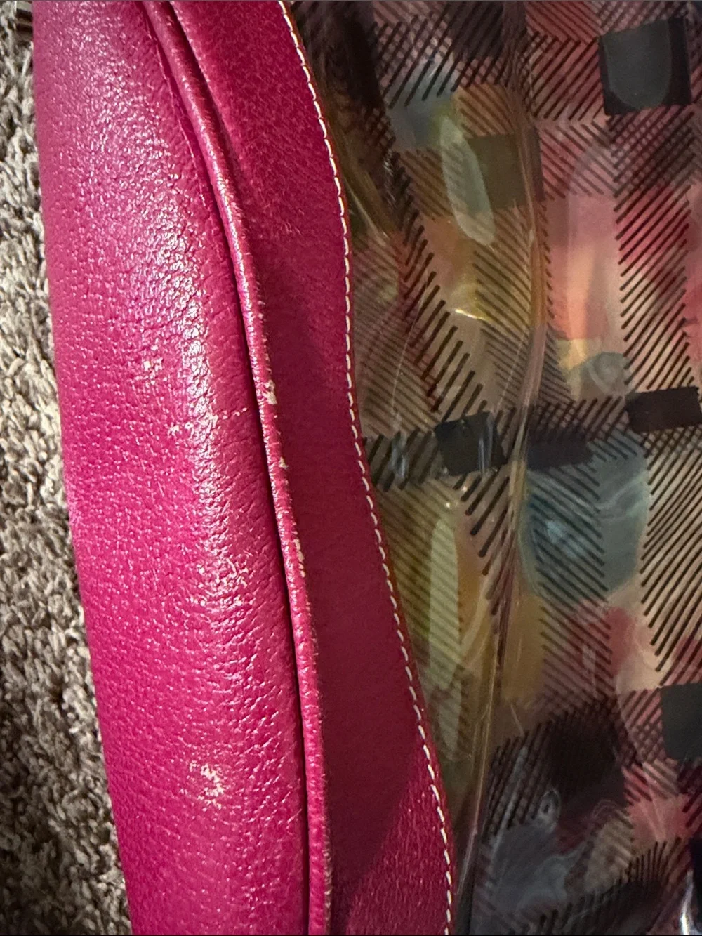 Burberry Pink Transparent Plaid Tote with Gold Rings